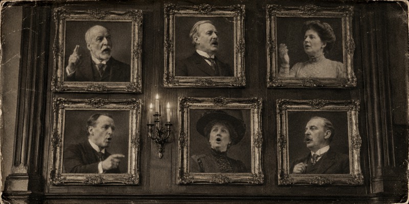 A gallery of portrait frames in the Society's parlour