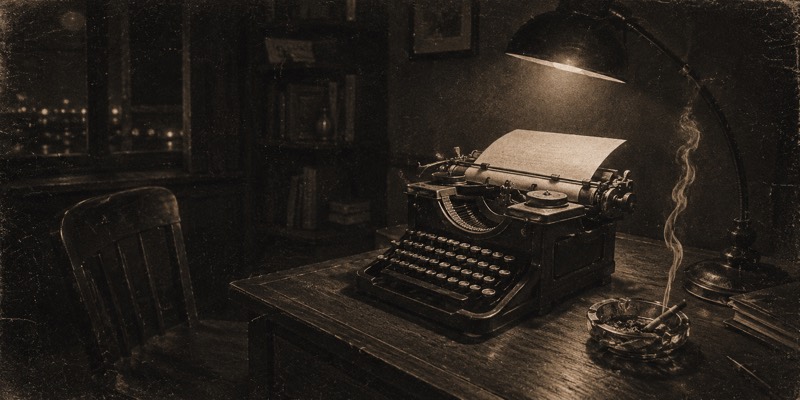 A scribe's study at three in the morning, typewriter still warm
